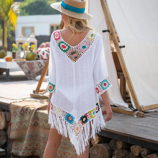 Biquíni de Crochê Belisse Fringe | Biquíni Branco com Franja | Moda Praia Feminina Estilo Boho