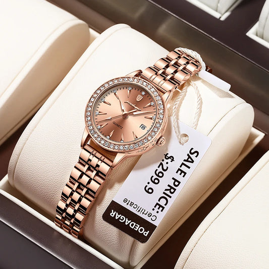 Relógio Belisse Poedagar Ultra Slim Rose | Feminino Luxo | Diamante Dial | Aço Inoxidável | À Prova d’Água
