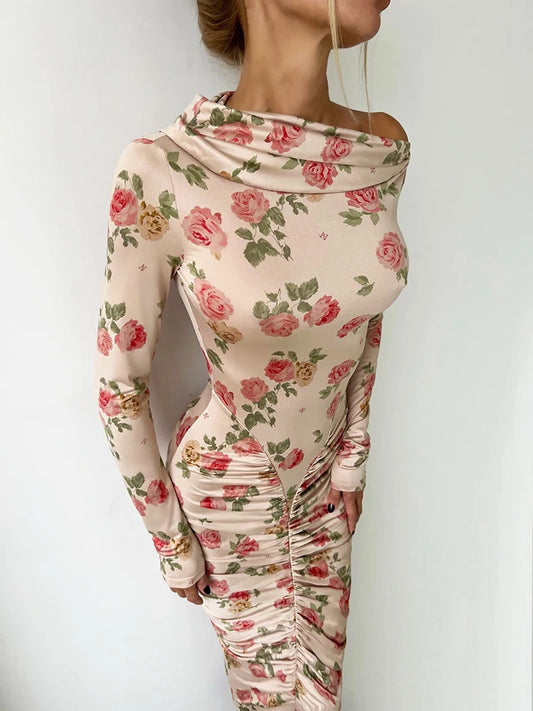 Vestido Midi Belisse | Vestido Assimétrico com Decote Diagonal e Franzido Lateral