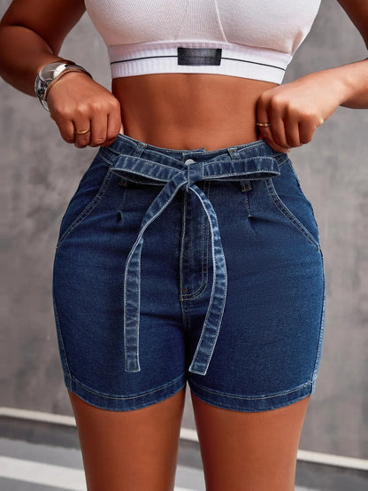 Shorts Jeans Belisse Summer Knot | Shorts Jeans Feminino com Amarração | Bolso Frontal e Cintura Média
